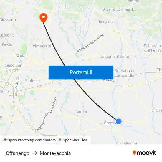 Offanengo to Montevecchia map