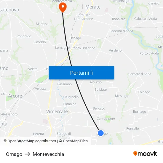 Ornago to Montevecchia map