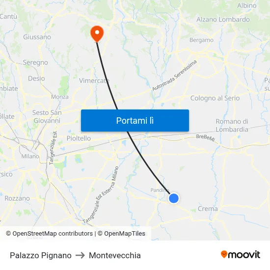 Palazzo Pignano to Montevecchia map