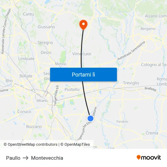 Paullo to Montevecchia map