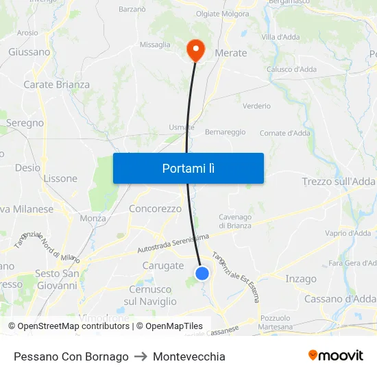 Pessano Con Bornago to Montevecchia map