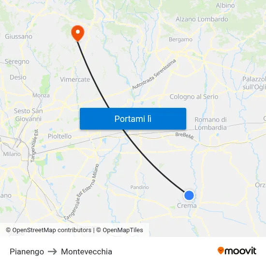 Pianengo to Montevecchia map