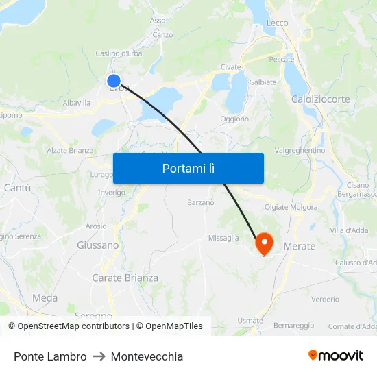 Ponte Lambro to Montevecchia map