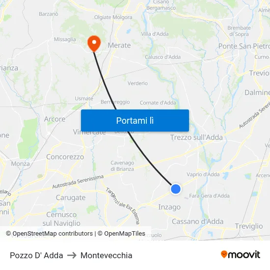 Pozzo D' Adda to Montevecchia map