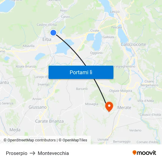 Proserpio to Montevecchia map