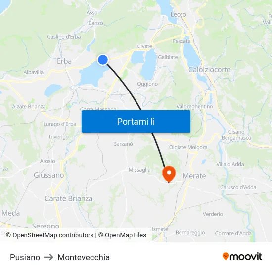 Pusiano to Montevecchia map