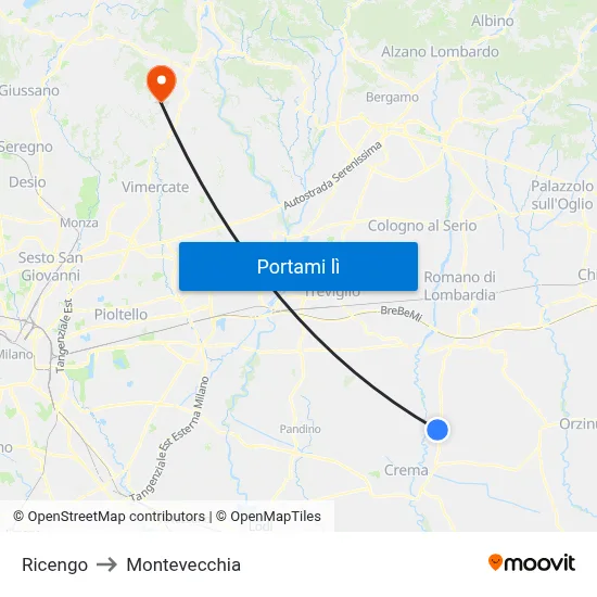 Ricengo to Montevecchia map
