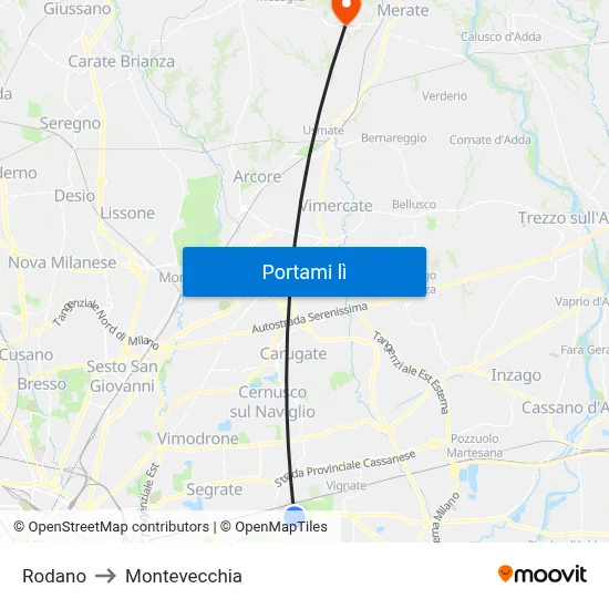 Rodano to Montevecchia map