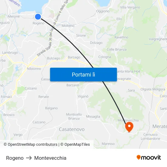 Rogeno to Montevecchia map
