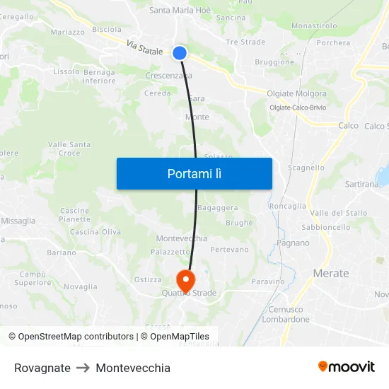 Rovagnate to Montevecchia map