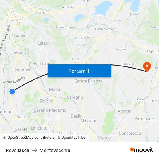 Rovellasca to Montevecchia map