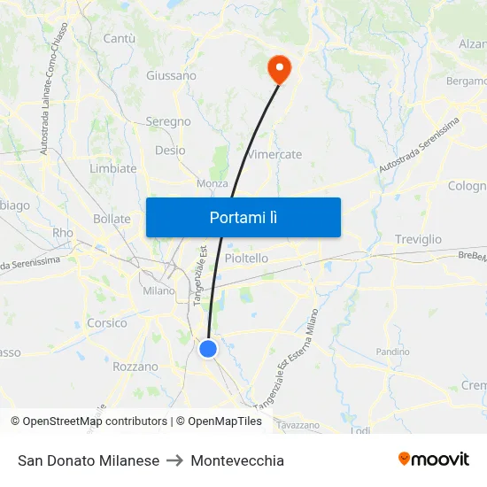 San Donato Milanese to Montevecchia map