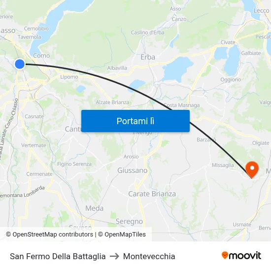 San Fermo Della Battaglia to Montevecchia map