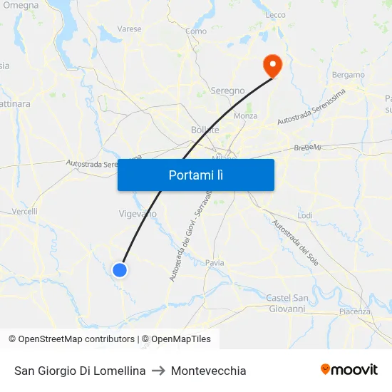 San Giorgio Di Lomellina to Montevecchia map