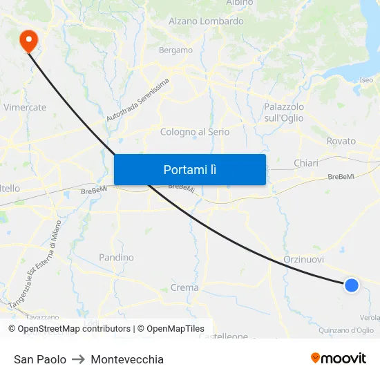 San Paolo to Montevecchia map
