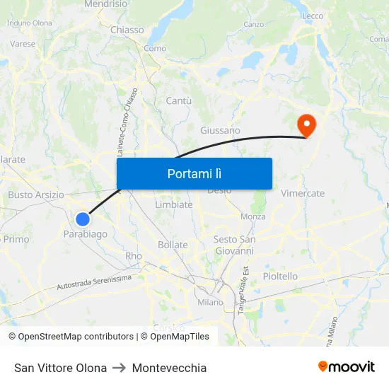 San Vittore Olona to Montevecchia map