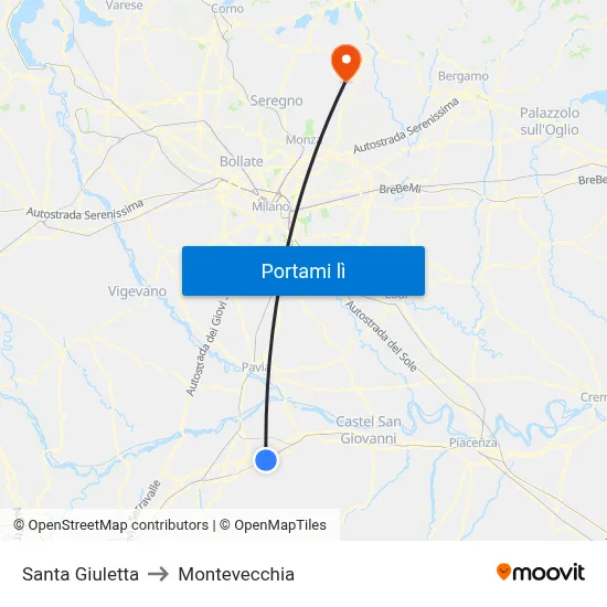 Santa Giuletta to Montevecchia map