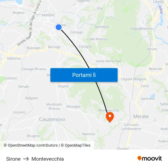 Sirone to Montevecchia map