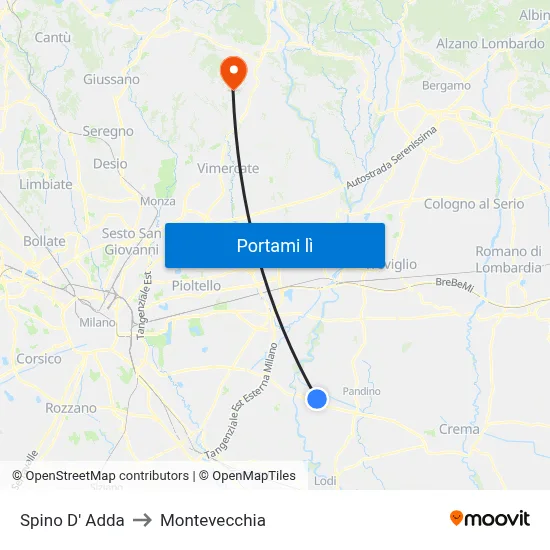 Spino D' Adda to Montevecchia map