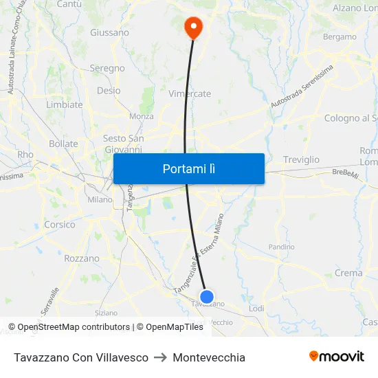 Tavazzano Con Villavesco to Montevecchia map