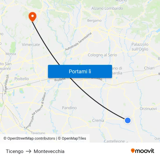 Ticengo to Montevecchia map