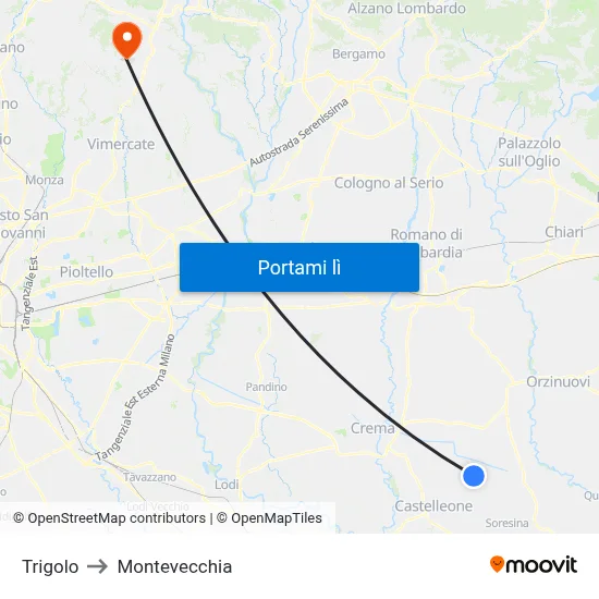 Trigolo to Montevecchia map