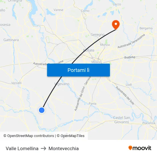 Valle Lomellina to Montevecchia map