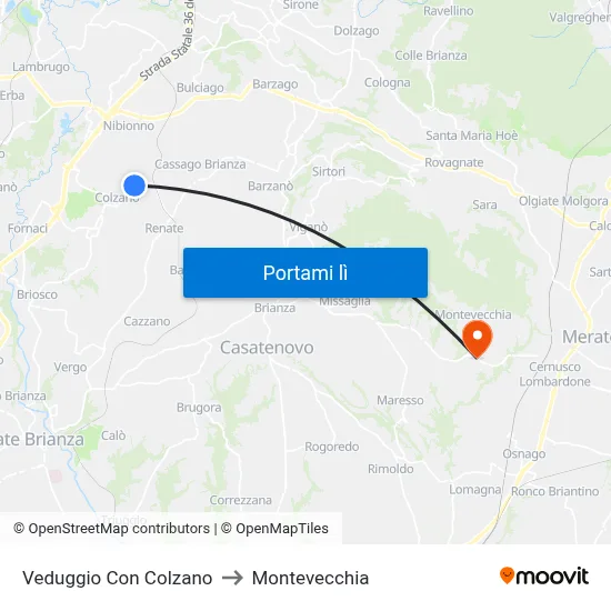 Veduggio Con Colzano to Montevecchia map