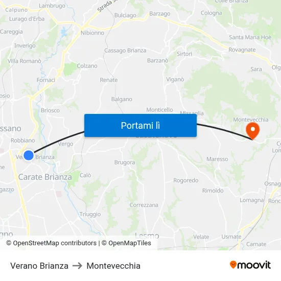 Verano Brianza to Montevecchia map