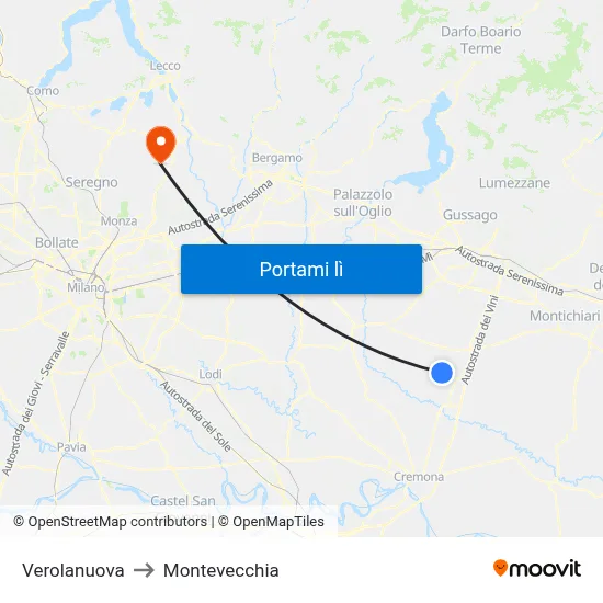Verolanuova to Montevecchia map