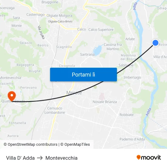 Villa D' Adda to Montevecchia map