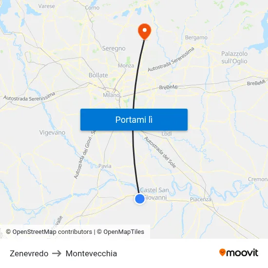 Zenevredo to Montevecchia map