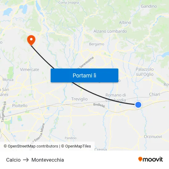 Calcio to Montevecchia map