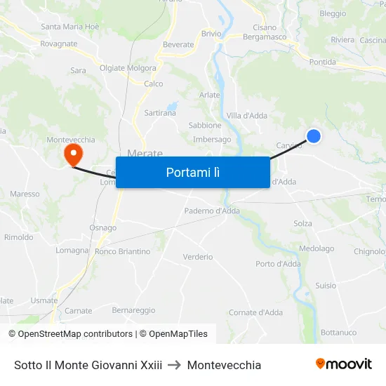 Sotto Il Monte Giovanni Xxiii to Montevecchia map