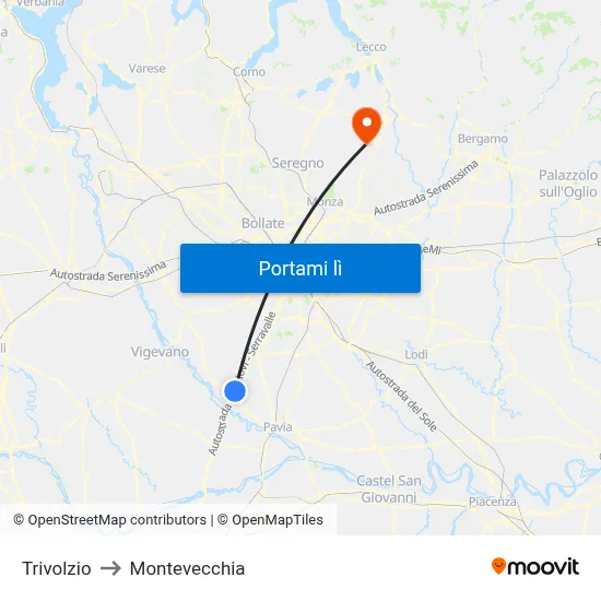 Trivolzio to Montevecchia map