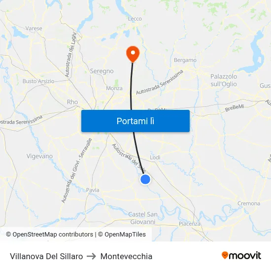 Villanova Del Sillaro to Montevecchia map