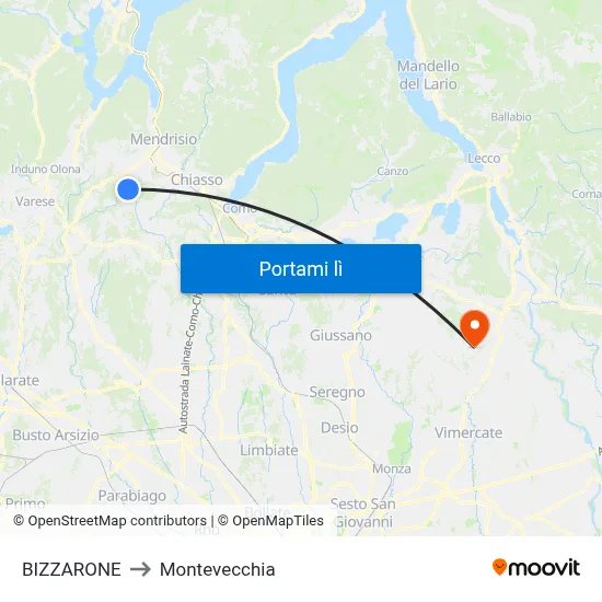 BIZZARONE to Montevecchia map