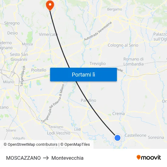 MOSCAZZANO to Montevecchia map