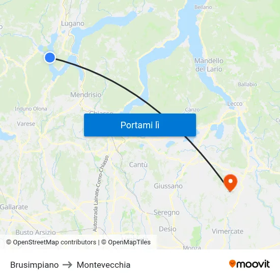 Brusimpiano to Montevecchia map