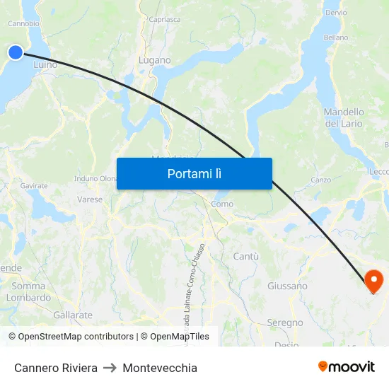Cannero Riviera to Montevecchia map