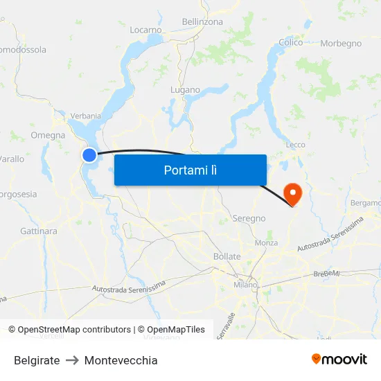 Belgirate to Montevecchia map