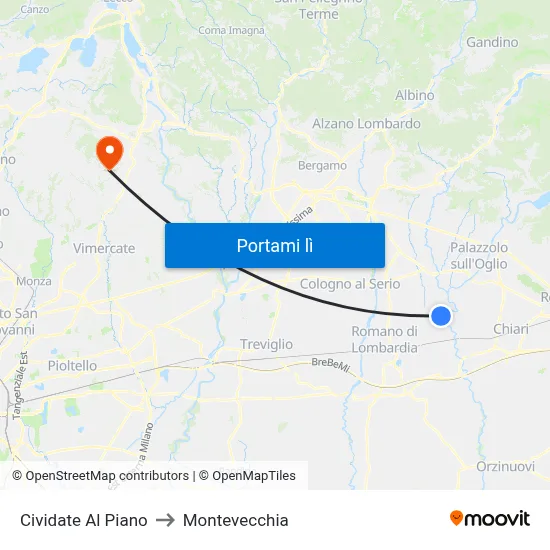 Cividate Al Piano to Montevecchia map