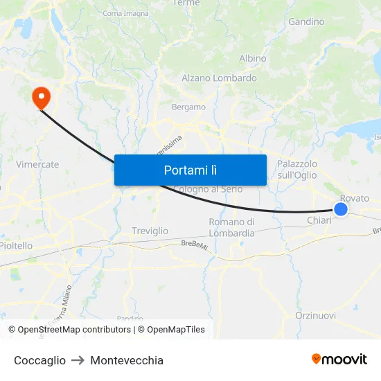 Coccaglio to Montevecchia map