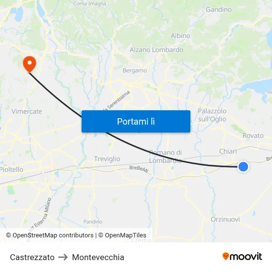 Castrezzato to Montevecchia map