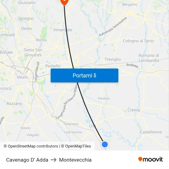 Cavenago D' Adda to Montevecchia map
