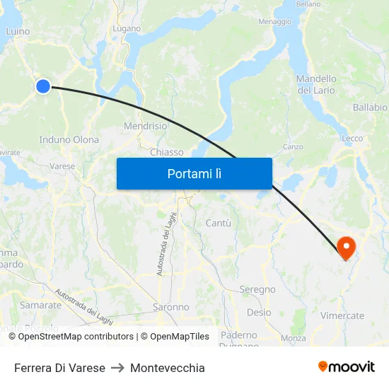 Ferrera Di Varese to Montevecchia map