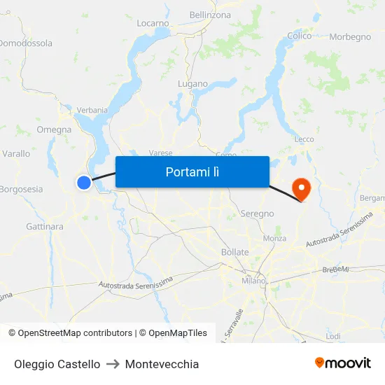 Oleggio Castello to Montevecchia map