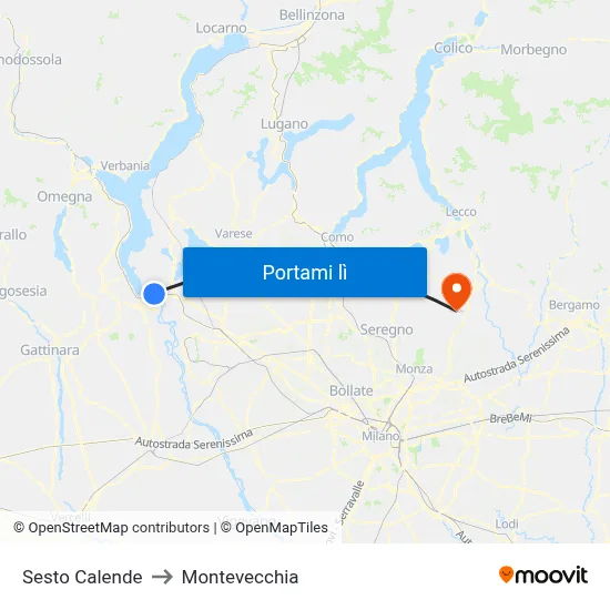 Sesto Calende to Montevecchia map