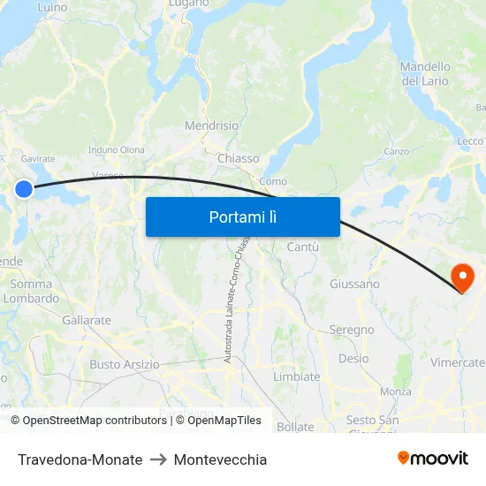 Travedona-Monate to Montevecchia map