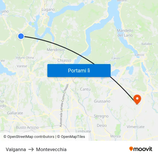 Valganna to Montevecchia map